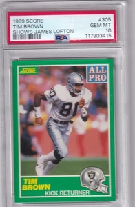 1989 SCORE TIM BROWN SHOWS JAMES LOFTON #305 * RAIDERS * GEM MINT PSA 10 - Bild 1 von 1