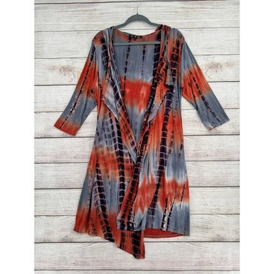 Moneda 1804 Tie Dye Capucha Plumero Kimono Top Mujer Grande Azul Naranja Gris Foto 1 de 4