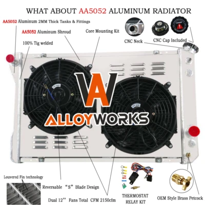 4 ROW RADIATOR SHROUD FAN FOR CHEVY CAMARO/PONTIAC FIREBIRD TRANS AM V8 1982-92 - Image 1 of 4