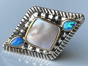 JTV Freshwater pearl w/ Blue lab Opal Rhodium Over Silver Ring Sz 6 NIB - Picture 1 of 8