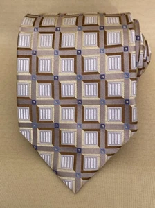 Vincent Di Mani Men's Tie 100% Silk 58x3.75 Gold/Brown/Ivory Geometric - Picture 1 of 7