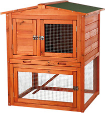 Natura Single Rabbit Hutch with Run, 2-Story with Ramp, Pull-Out Tray, Hinged Pe