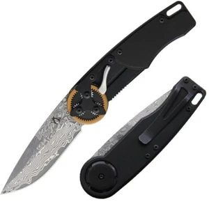 Mantis Gearhead Linerlock Folding Knife 3" Damascus Steel Blade Aluminum Handle - Picture 1 of 3