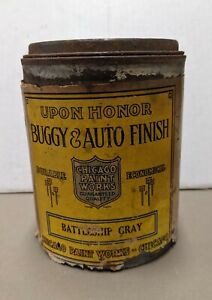 Vintage Upon Honor Buggy & Auto Finish Can Battleship Gray Chicago Paint Works