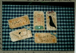 Primitive Tags Pattern Muslin Scraps Crow Folkart Moon Sheep Embroidery - Picture 1 of 3
