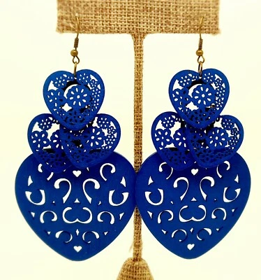 Богемский стиль резной синий цвет дерева 4Heart подвеской падение модные серьги #2 - Изображение 1 из 4