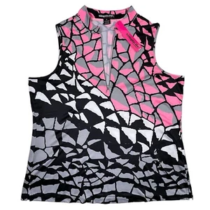 Jamie Sadock Pink, Black, Grey & White Sleeveless Zip Golf Top Women XL X-Large - Picture 1 of 4