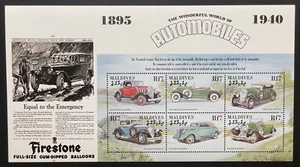 HOJA DE ESTAMPILLAS DE MALDIVAS EL MARAVILLOSO MUNDO DE LOS AUTOMÓVILES 2001 MONTADO AUTOS CADILLAC - Imagen 1 de 1