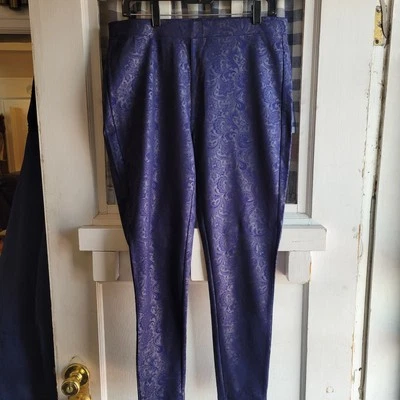 Calça skinny Iman feminina azul marinho floral paisley elástica tamanho grande - Imagem 1 de 4