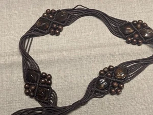 vintage BOHO macrame belt HIPPIE stone ONE SIZE acrylic agate BEADED brown - Picture 1 of 11