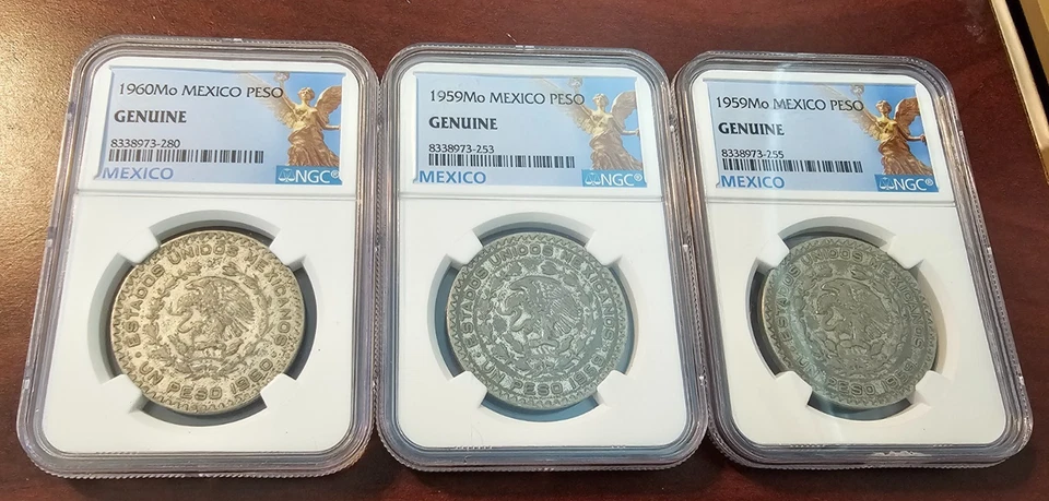 (2) 1959 & 1960 Mo Mexico Silver Peso - NGC Graded Genuine (10% Silver) - Image 1 of 4