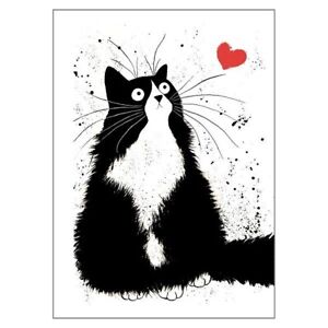 'Sweetheart' cat themed, single blank card by artist Kim Haskins, Love, Romance