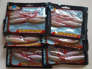 TSUNAMI PRO HOLOGRAPHIC SWIM BAITS 5" PINK/SPARKLE/RED TAIL TM5-20 Trout X 6 PKS - Picture 1 of 3
