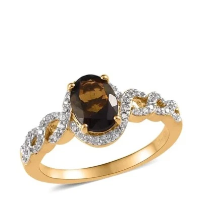 Блестящий танзанийский золотой турмалин и белый цирконий 18k/925 ✨️Размер 7 - Изображение 1 из 4