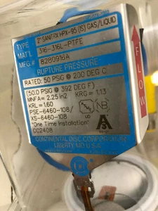 CDC Continental Rupture Disk Certiflow 2" Sanitrx HPX 95(IS) w. BDI-FLX 8280916a - Picture 1 of 6