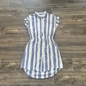Japan’s White Blue Mini Dress Button Front Striped Size small 100% Cotton - Picture 1 of 5