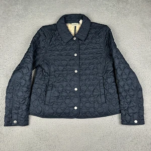 LL Bean Jacket Womens Small Navy Blue Quilted Snap Button Coat - Picture 1 of 13