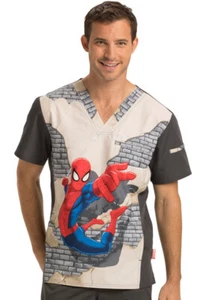 Spiderman Cherokee Scrubs Tooniforms Marvel Mens V Neck Scrub Top TF700 MAHO - Picture 1 of 2