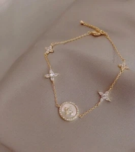 Pflaume Blosson Gold Micro Intarsien Titan Strass Armband - Bild 1 von 4