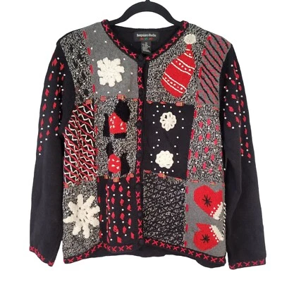 Cardigã Hampshire Studio Ugly Christmas Sweater preto vermelho pequeno pequeno - Imagem 1 de 4