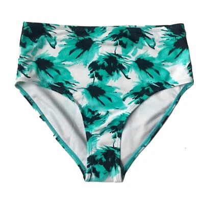 Nicole Miller Floral High Waisted Bikini Bottoms Green White Size 8 Tropical New - Image 1 of 4