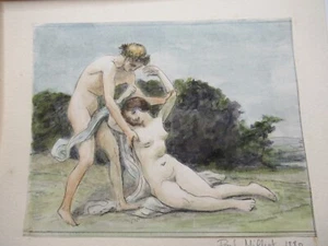 BEAU DESSIN ORIGINAL "VENUS & ADONIS" Vers 1880 Attr. PAUL MILLIET SARTHE GENEVE - Picture 1 of 4