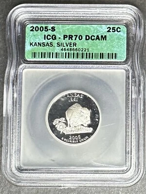 2005-S Silver Proof Kansas Quarter ICG PR-70 DCAM, Buy 3 Items, Get $5 Off!! - Image 1 of 2