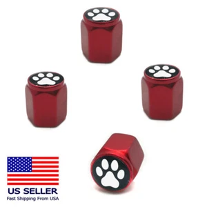4PC Emblem Aluminum Alloy Wheel Tire Valve Air Cover Stem Caps Dog Paw Print RED - Picture 1 of 1