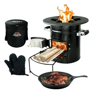 AREBOS Raketenofen inkl. Grillpanne Dutch Oven BBQ Rocket Stove Camping-Ofen - Bild 1 von 12