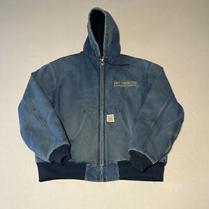 Vintage J140 DNY Faded Dark Navy Hooded Carhartt Jacket Size XL