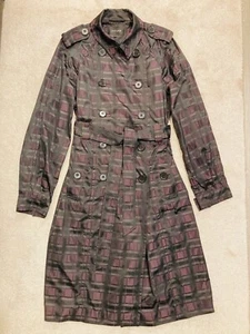 JAEGER London Women Double Breasted Belted Trench Coat Purple Check Size 14 - Picture 1 of 8