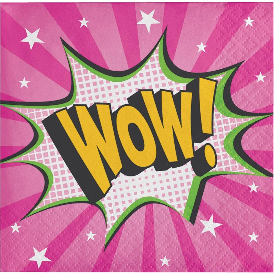 Servilletas de papel para bebidas de papel de fiesta de cumpleaños rosa de superhéroe de cómic de niña Foto 1 de 1