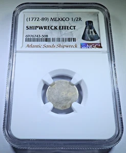 Pièce de monnaie argent trésor pirate colonial NGC Atlantic Sands Shipwreck 1 Reales années 1700 - Photo 1/6