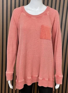 Soft Surroundings Women's L Pink Shirt Autumn Waffle Knit Tunic Thermal Pocket - Picture 1 of 8