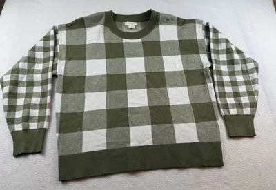 Cynthia Rowley Olive Green and Cream Checked Sweater XL buffalo check NWT - Image 1 of 4