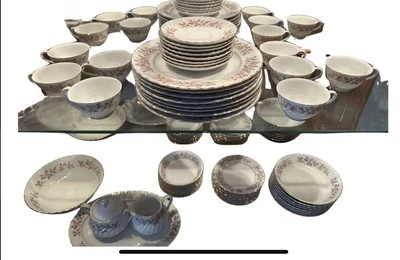 Juego de China Noritake Pasadena - Servicio para 12+, Rosas Rosa/Blanco, Borde Dorado, Vintage Foto 1 de 4