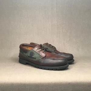 Timberland 3-Eye Boat Shoe 59033 Vibram Sole Brown Green Canvas UK Size 9 RARE - Picture 1 of 19