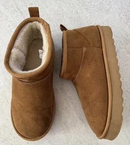 New Look Tan Suedette Faux Fur Lined Chunky brown Boots Uk Size 7 - Picture 1 of 6