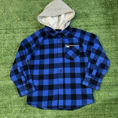 Hurley Boys Kids Sz 6 Hooded Blue Hoodie Flannel Button Down Shirt - Image 1 of 4