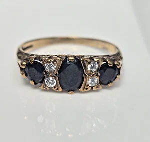 Vintage 9ct Yellow Gold Ring Black Sapphire Natural Gemstones UK ring Size N - Picture 1 of 8