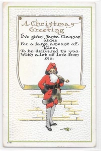 Postal Vintage Un Saludo de Navidad Santa De pie con Pipa Gnomish en relieve - Imagen 1 de 2