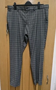 Next Tailoring Mens Skinny Fit Trousers Grey Checked Size W38 L31 New RRP £34 - Picture 1 of 4