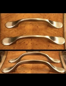 2 Handles Spoon Foot Silver Satin Arch Pulls Cabinet Drawer Colonial Vintage  - Picture 1 of 5