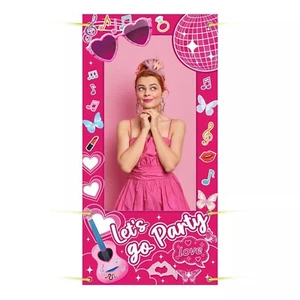 Girls Birthday Backdrop DecorationsPink Photo Booth Props Barbis Doll Theme D... - Picture 1 of 7