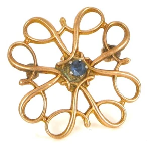 VTG BEAUTIFUL 10K YELLOW GOLD ROBBINS SWIRL HEART SHAPE BROOCH PIN SAPPHIRE 1.8G - Picture 1 of 2