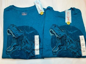 2x Cat & Jack Boys Teal Blue Dinosaur Graphic Long Sleeve T-shirt Size L 10/12 - Picture 1 of 6