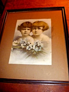 Antique Framed Print of Little Girl Sisters - Picture 1 of 7