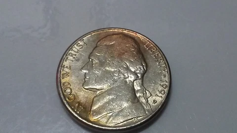 1991 P Jefferson Nickel Partial Clad Layer Missing On Obverse Cover