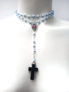 Rosario Sagrado Corazón de Jesús con cuentas celestes en cristal. - Bild 1 von 8