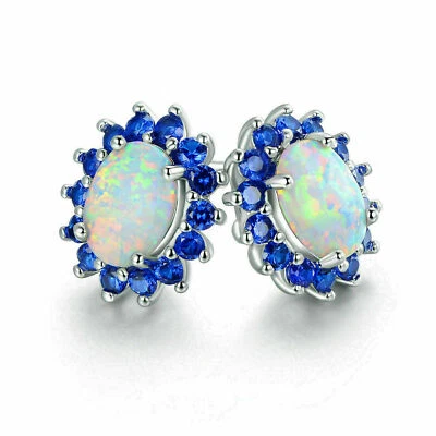 4 Ct Oval Cut Simulated Fire Opal Push Back Stud Earrings 14k White Gold Plated - Image 1 of 4